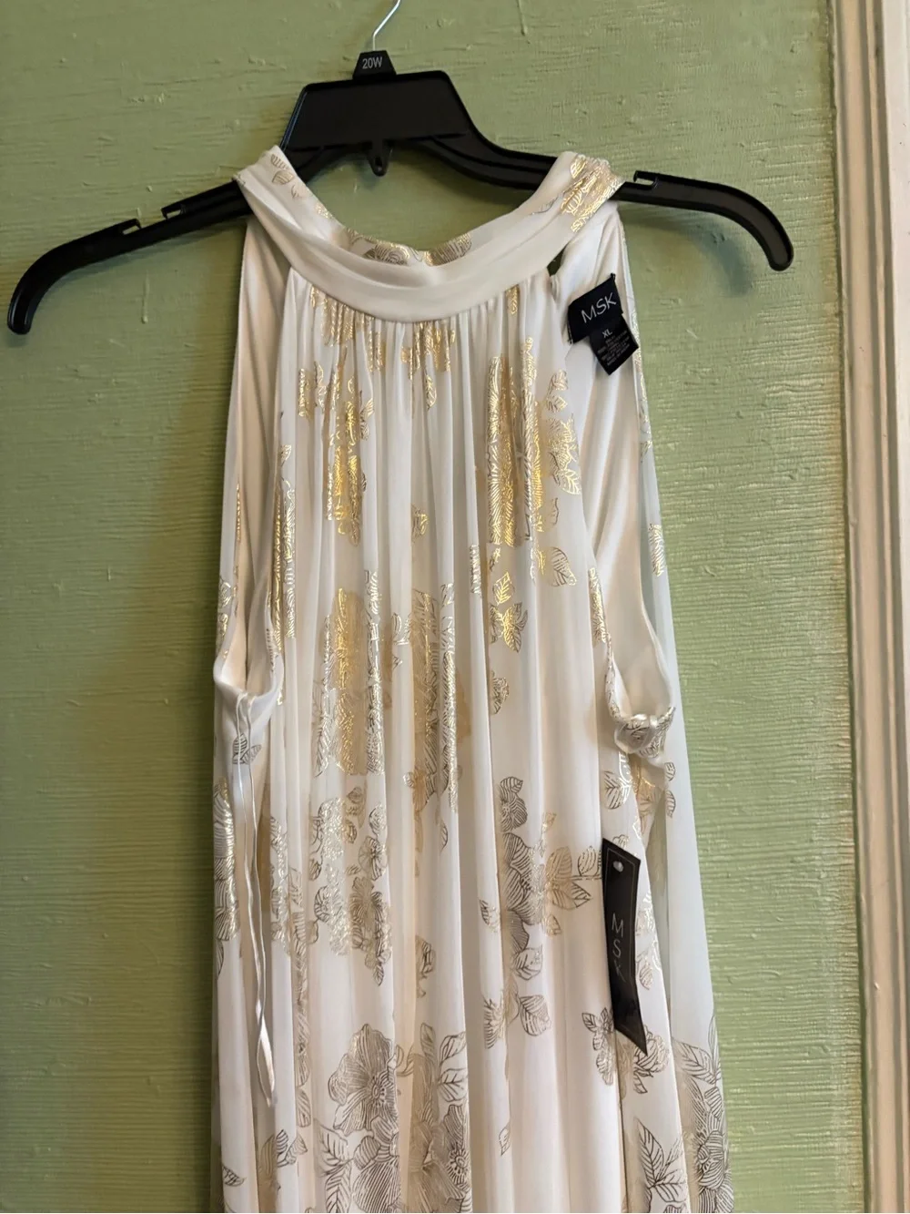 MSK White Halter Camisole with Gold Floral Foil